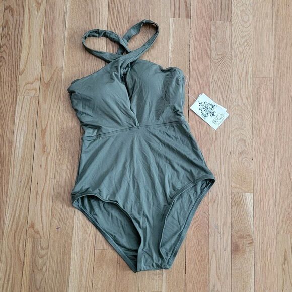 Becca by Rebecca Virtue Fine Line Tessa Crossover High Neck One-Piece Size Small - Picture 2 of 16